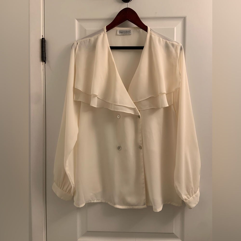 Cream Ruffled Sailor Collar Blouse with long Sleeves